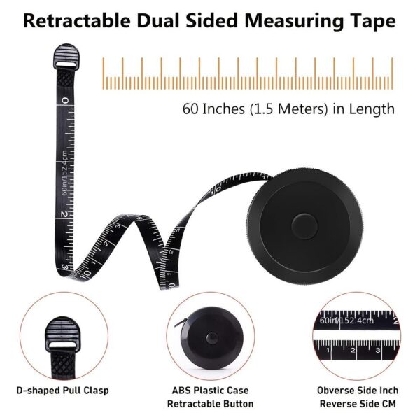 Retractable Soft Tape Measure - Double-Sided 60in/150cm - Black